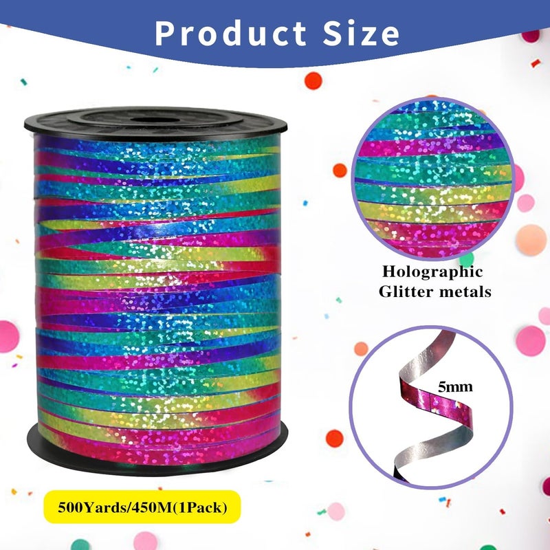 WFAUIBR 500 Yards Rainbow Color Ribbon - 5mm Width Curling Crimped Shiny Ribbon for Balloon String, Parties, Crafts, Gift Wrapping & Decoration - Image 2